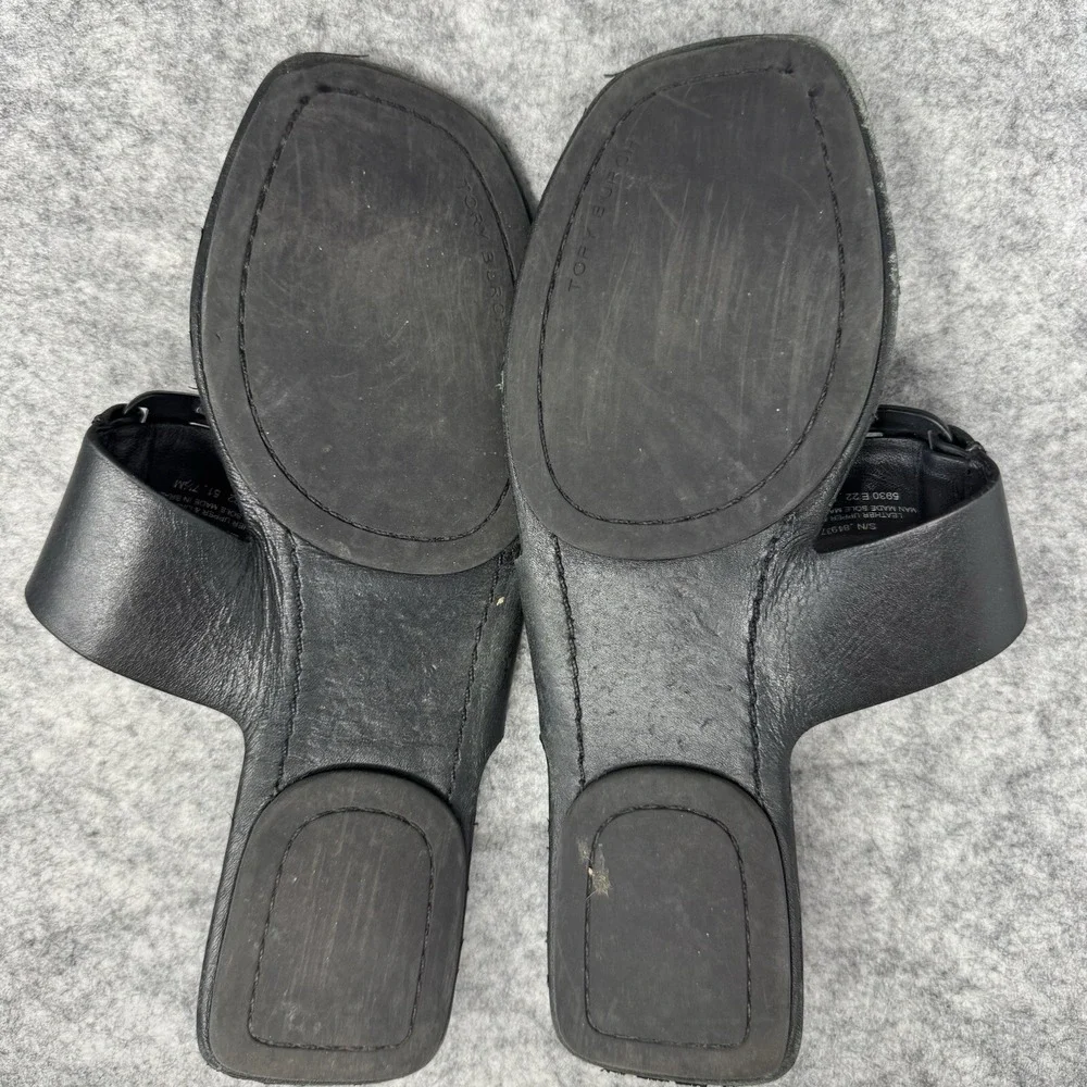 Tory Burch Georgia Thong Sandals Size 7 Calfskin Leather Perfect Black 84937